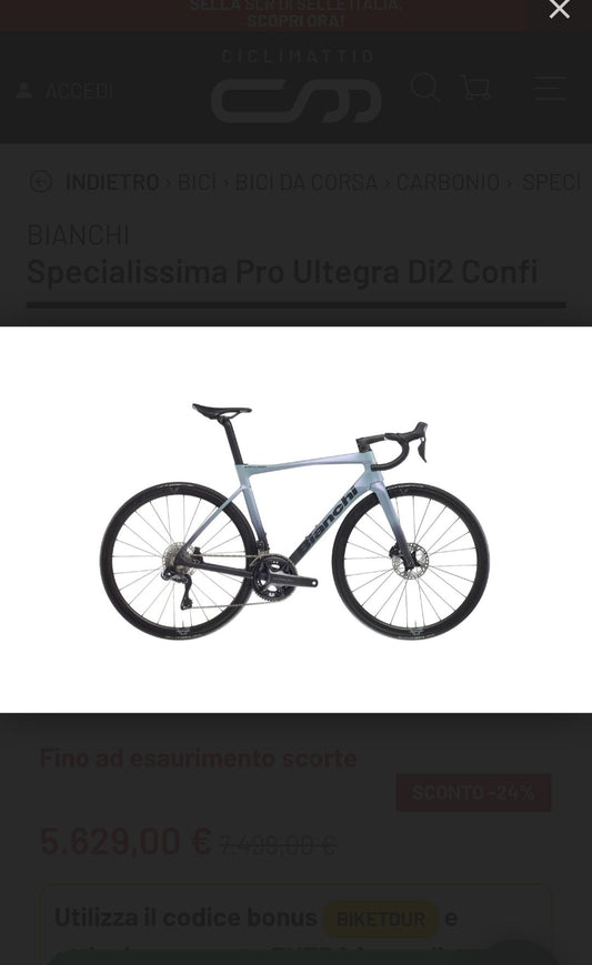 Bianchi Specialissima Pro 2024 usata — vista laterale
